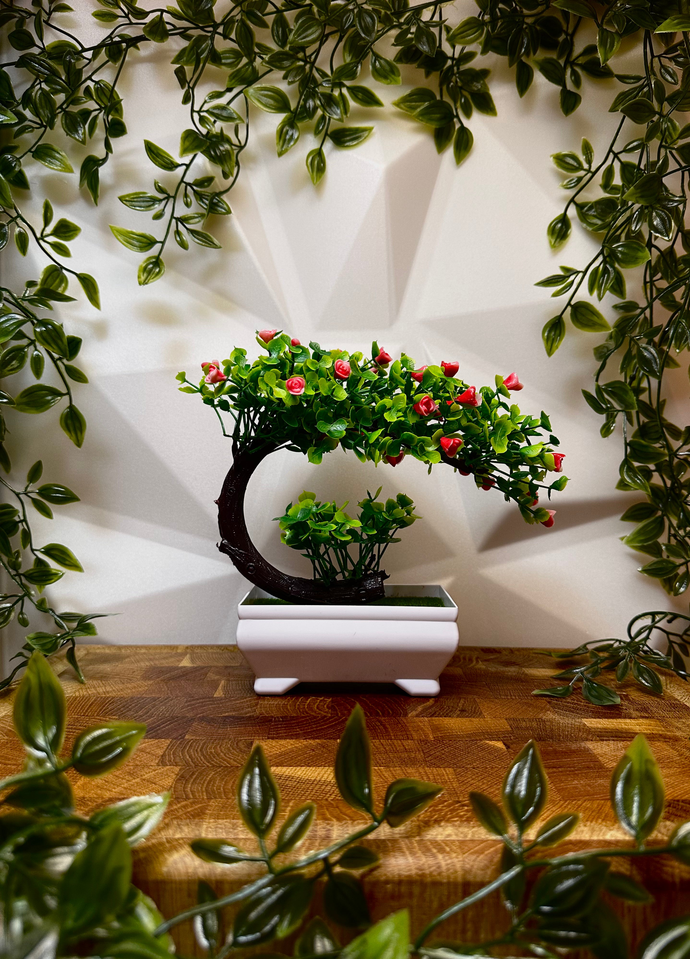 Artificial Bonsai Tree - Red Rose Buds, 20 cm