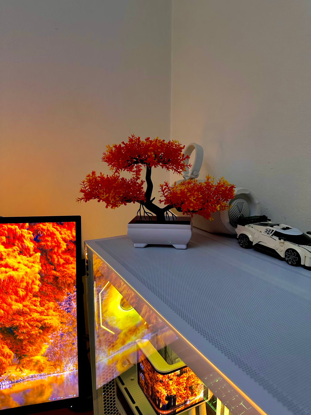 Artificial Bonsai Tree - Autumn Orange, 18 cm