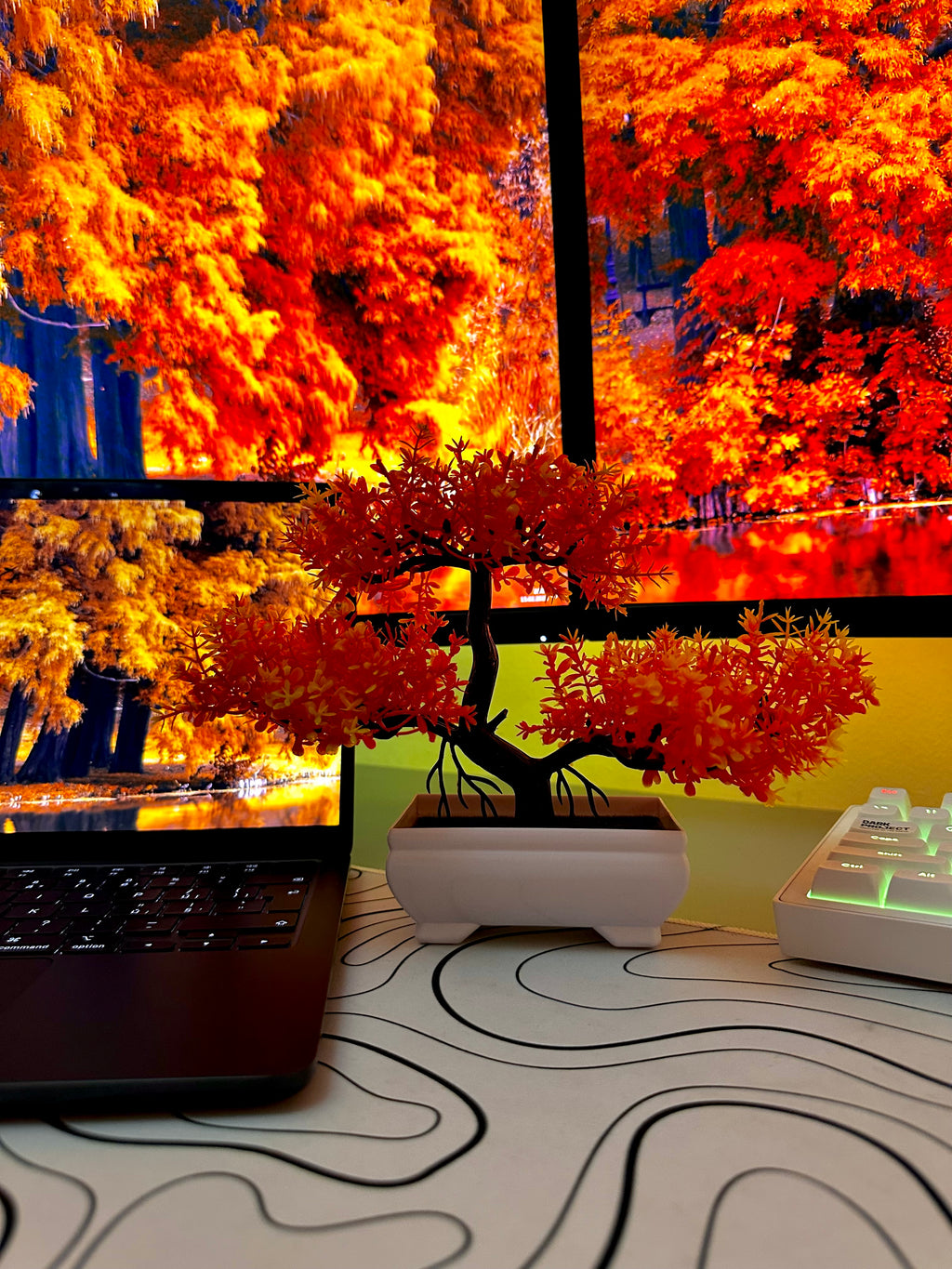 Artificial Bonsai Tree - Autumn Orange, 18 cm