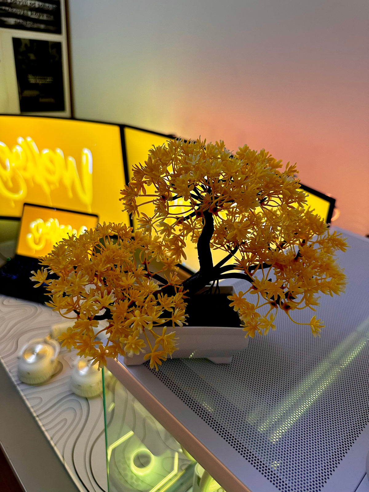Artificial Bonsai Tree - Golden Yellow, 19 cm