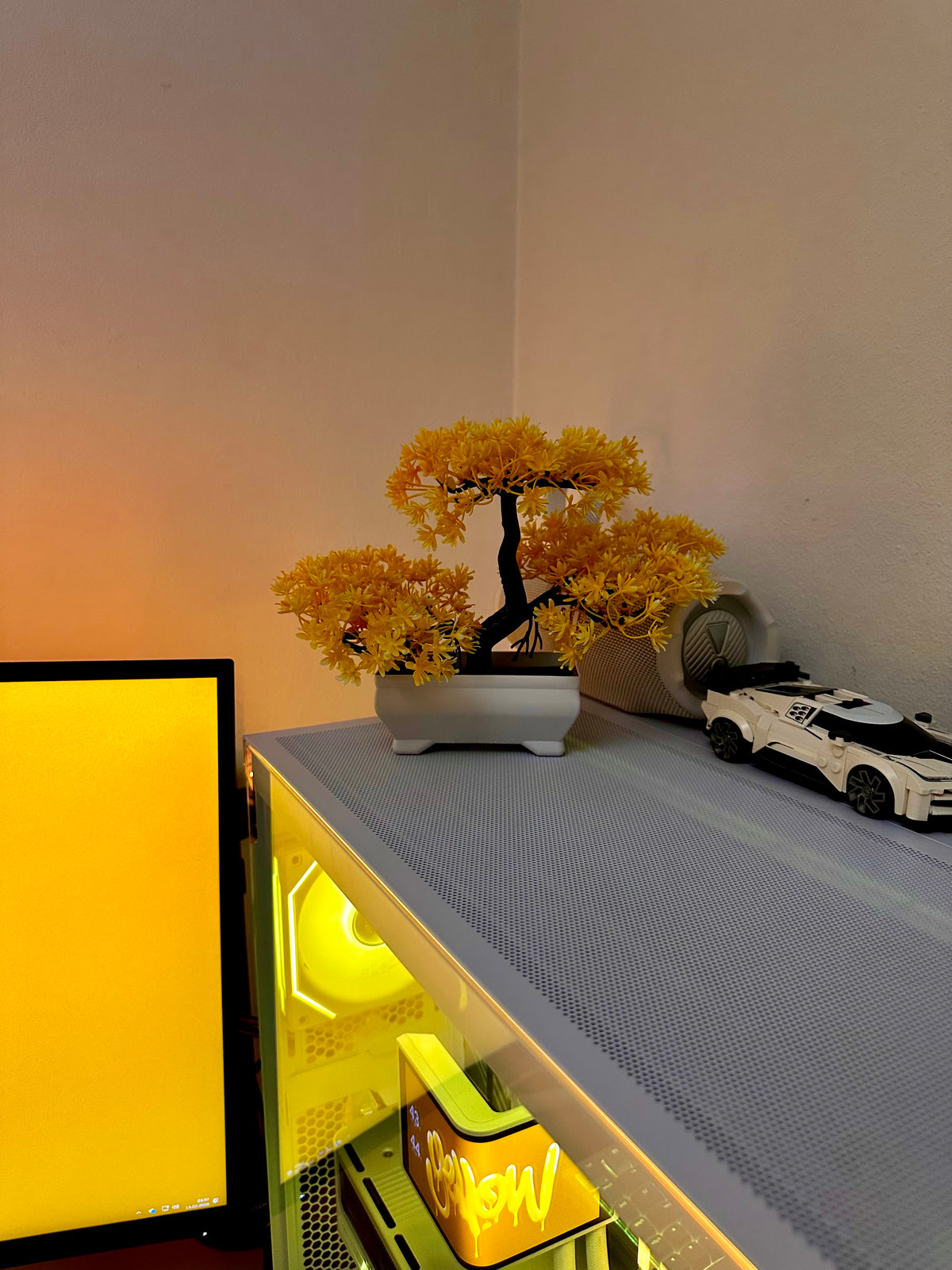 Artificial Bonsai Tree - Golden Yellow, 19 cm