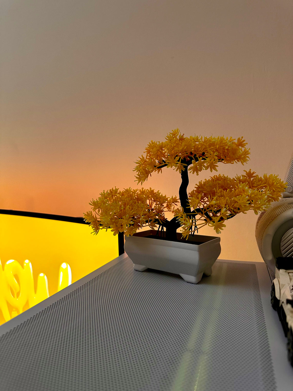 Artificial Bonsai Tree - Golden Yellow, 19 cm